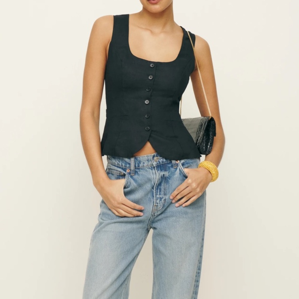 Reformation Black Linen Top